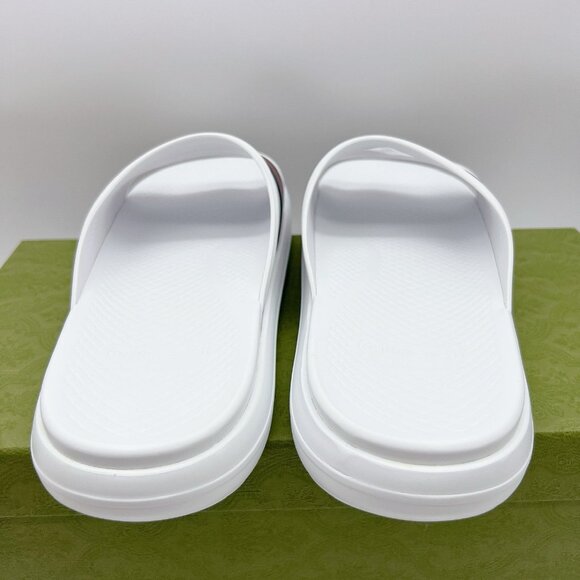 Gucci Men’s Web ACE RUBBER Slide Sandals Pool White UK 12 US 12.5 NEW AUTHENTIC - Picture 7 of 14